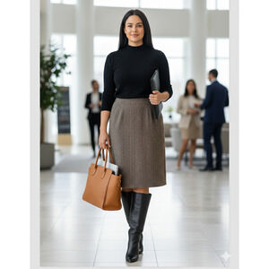 Vintage Harve Benard Skirt brown chevron tweed Knee Length 100% Wool Lined Sz 16